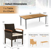 Patio dining set featuring a table and eight chairs with PE wicker, acacia wood armrests, and cushions for outdoor.