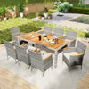 9-piece patio dining set featuring PE wicker chairs and solid acacia wood table, perfect for outdoor dining in gardens.