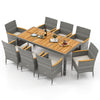 9-piece patio dining set featuring PE wicker chairs and acacia wood table, perfect for outdoor dining in gardens or.