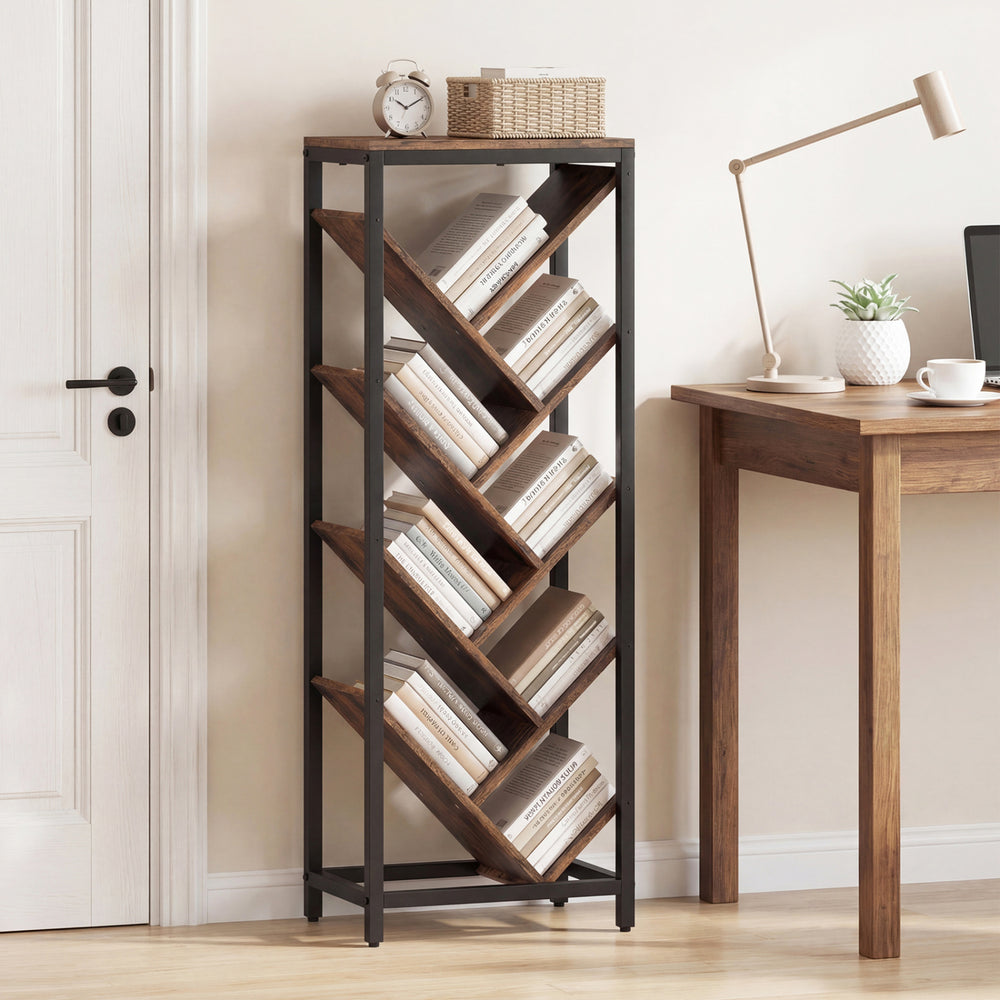 9-Tier Freestanding Bookcase for Hardcover Books-Rustic Brown - Gallery View 1 of 9