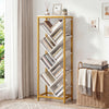 9-tier freestanding bookcase in white with gold metal frame, ideal for storing hardcover books in any room.