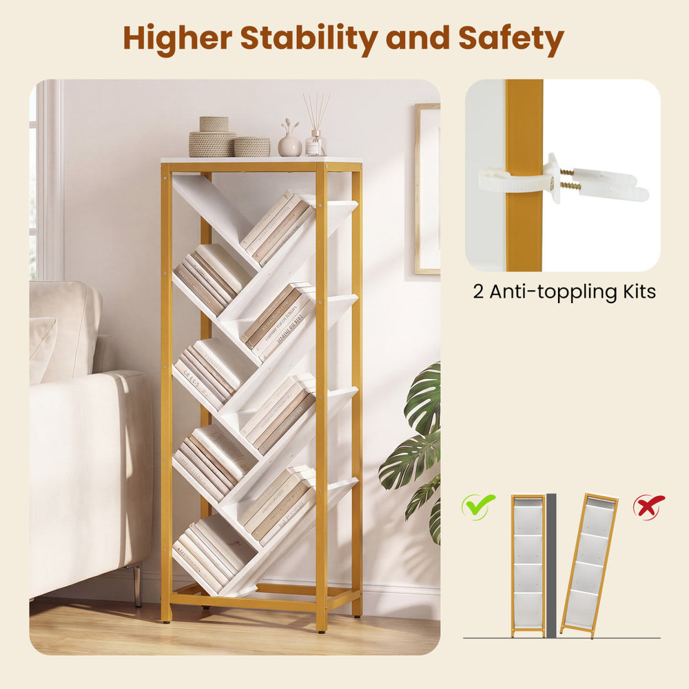 9-tier freestanding bookcase in white with heavy-duty metal frame and anti-toppling kits, ideal for living room or.