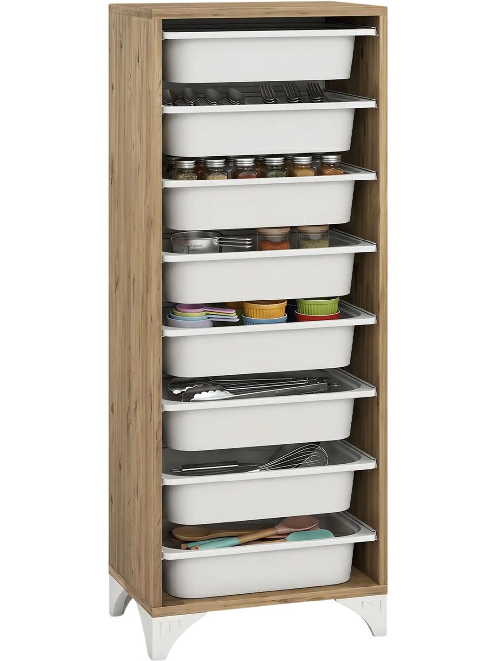 9-Tier Fruit and Vegetable Storage Rack Freestanding Wooden Pantry Organizer Cabinet