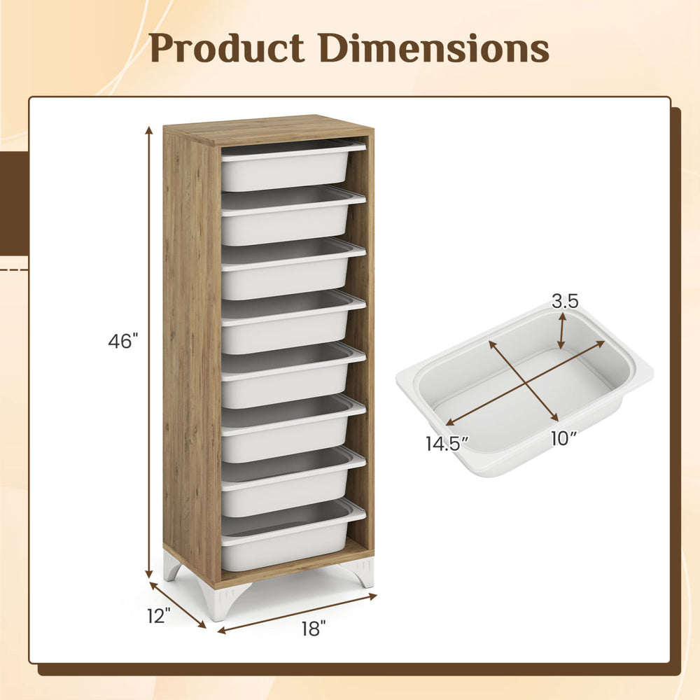 9-tier freestanding wooden pantry organizer cabinet with 8 slide-out baskets for efficient fruit and vegetable storage.