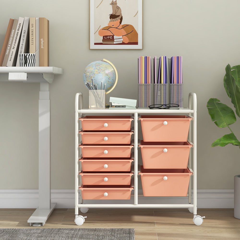 9-Drawer Rolling Storage Cart with Colorful Drawers and Metal Frame-Peach - Gallery View 1 of 10