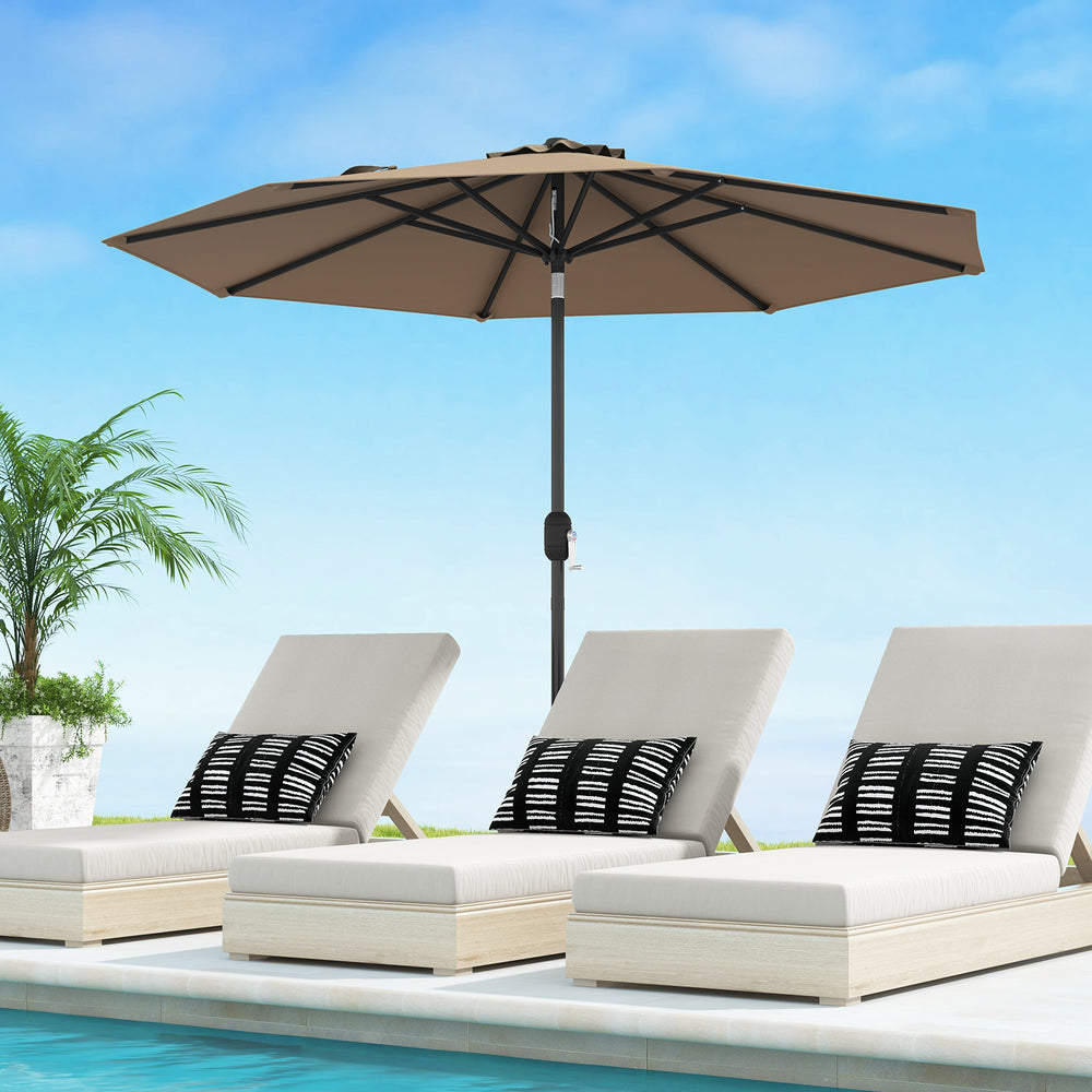 9 ft Outdoor Market Patio Table Umbrella Push Button Tilt Crank Lift-Tan - Gallery View 1 of 8
