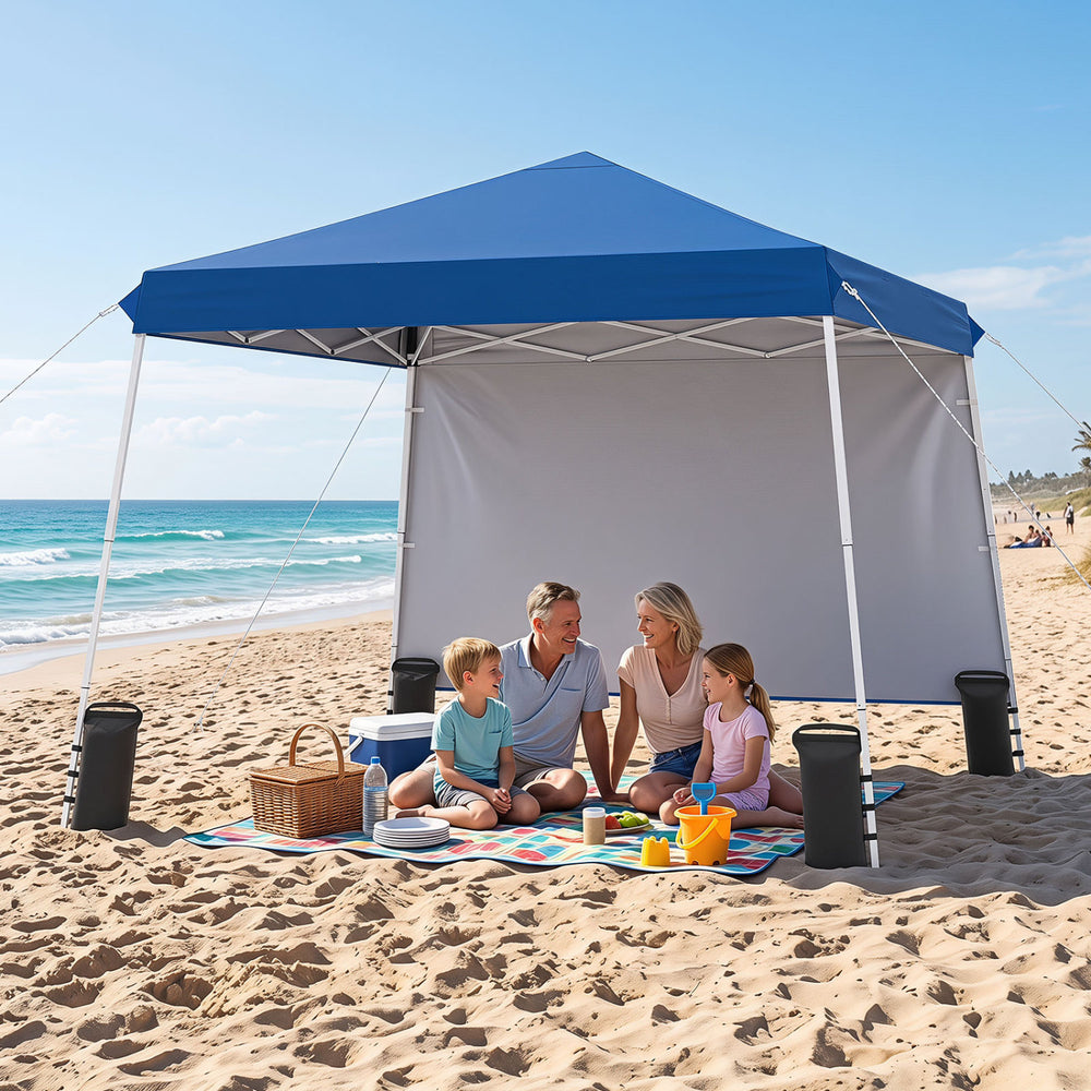9 ft x 9 ft  Pop Up Canopy Tent with 8 Ground Stakes 4 Wind Ropes and Carry Bag  for Outdoor Party-Blue - Gallery View 1 of 11