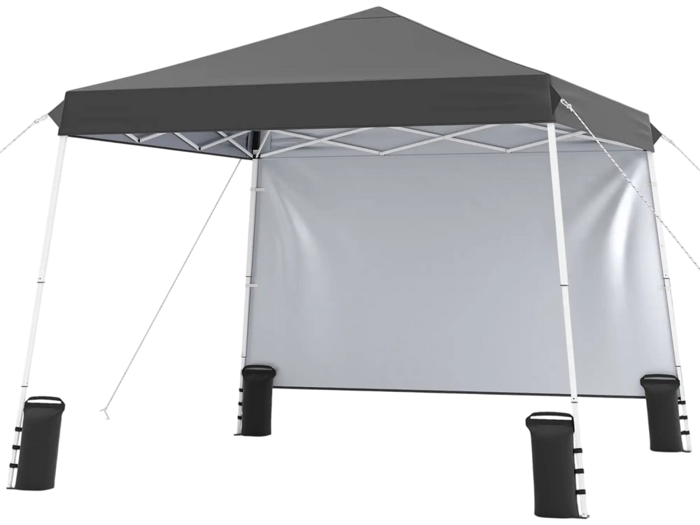Gray 9 ft x 9 ft pop-up canopy tent with waterproof Oxford cloth, sidewall, and included carry bag for outdoor events.
