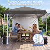 Pop up canopy tent measuring 9 ft x 9 ft in gray, featuring adjustable height for outdoor gatherings and sun protection.