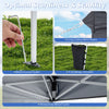 Heavy-duty metal frame of the 9 ft x 9 ft pop-up canopy tent with included wind ropes and ground stakes for outdoor stability.