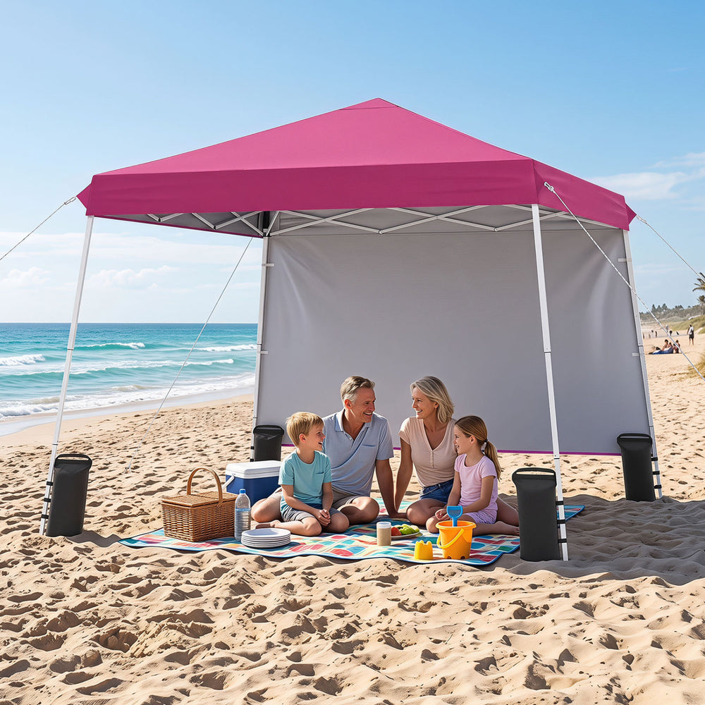 9 ft x 9 ft  Pop Up Canopy Tent with 8 Ground Stakes 4 Wind Ropes and Carry Bag  for Outdoor Party-Pink - Gallery View 1 of 11