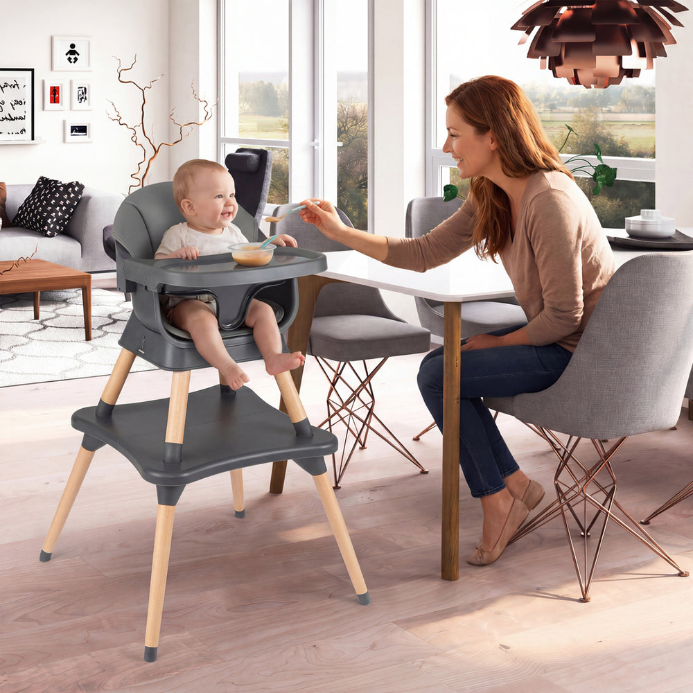 9-in-1 Convertible High Chair with Solid Wood Legs for Babies and Toddlers-Gray - Gallery View 1 of 10