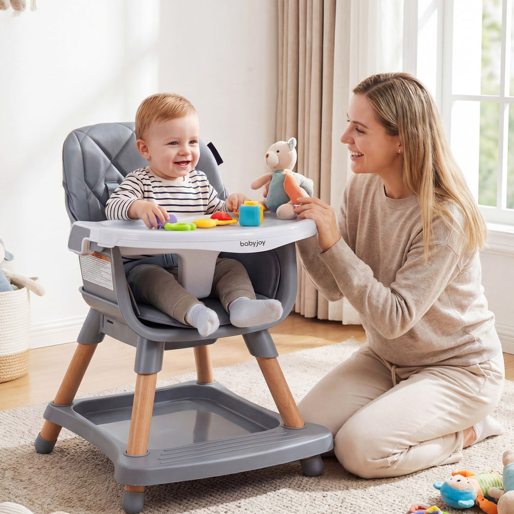 9-in-1 Convertible High Chair for Babies and Toddlers with Seat Cushion-Gray - Gallery View 1 of 10
