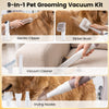 9-in-1 dog grooming vacuum kit with electric clipper, slicker brush, and drying nozzles for efficient pet grooming and cleaning.