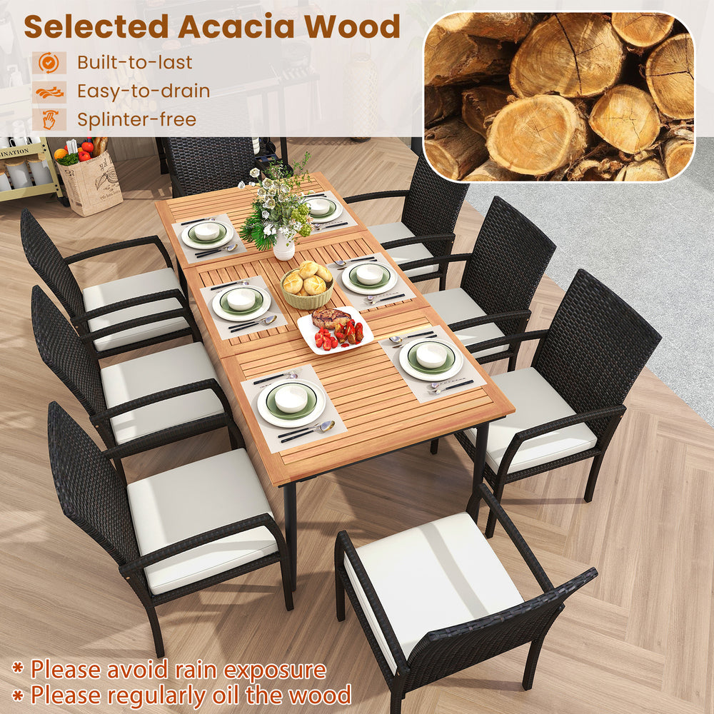 Costway 9-Piece Patio Dining Set w/ Umbrella Hole & 8 Rattan Dining Ch – FactoryPure