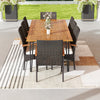 9-piece outdoor patio dining set featuring an acacia wood table, 8 rattan armchairs, and an umbrella hole for shade.