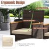 Curved armrests and soft padded cushions enhance comfort in this 9-piece outdoor dining set with acacia wood table.