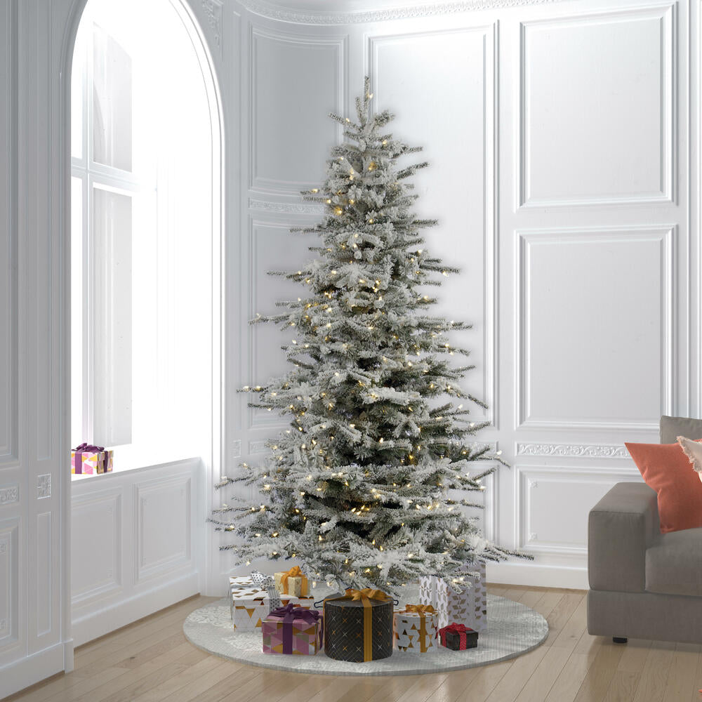 Vickerman Flocked Sierra Fir Artificial Christmas Tree 7.5' Pre-Lit Warm White LED Lights New