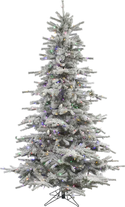 Vickerman Flocked Sierra Fir Artificial Christmas Tree 7.5' Pre-Lit Multi-Colored LED Lights New