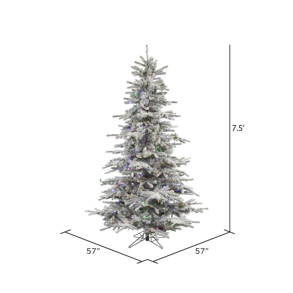 Vickerman Flocked Sierra Fir Artificial Christmas Tree 7.5' Pre-Lit Multi-Colored LED Lights New