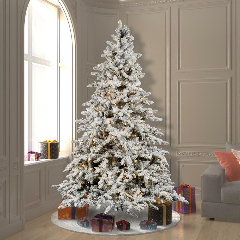 Vickerman Flocked Utica Fir Artificial Christmas Tree 7.5' x 65" Warm White LED Lights New