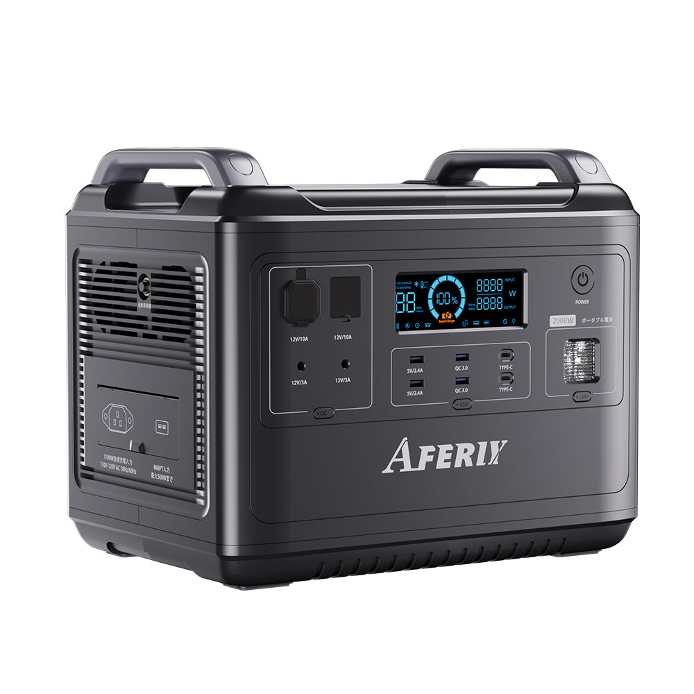 AFERIY Portable Power Station 2000W (4000Wmax) 1997Wh/624000mAh LiFePO4 UPS  Pure Sine Wave, Fully Charged in 1.8 Hours, 3500 Cycles + 16 Output Ports  Solar Generator for Camping, RV, Home, 