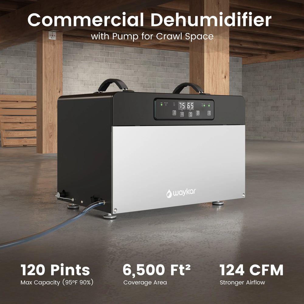 Waykar Commercial Dehumidifier 125 Pints 6500 Sq. Ft with Built-in Pump New