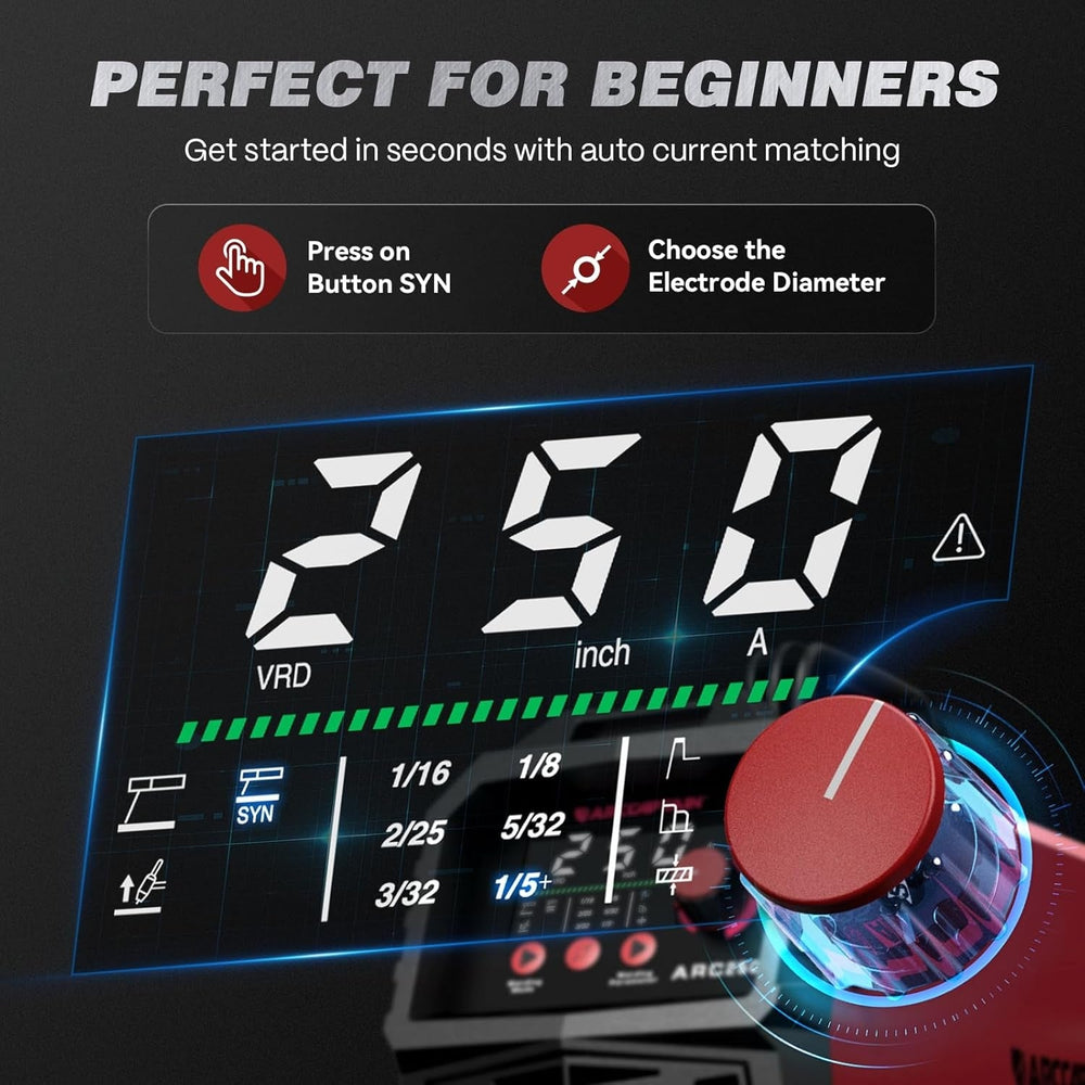 Arccaptain ARC250A synergic control beginner settings graphic