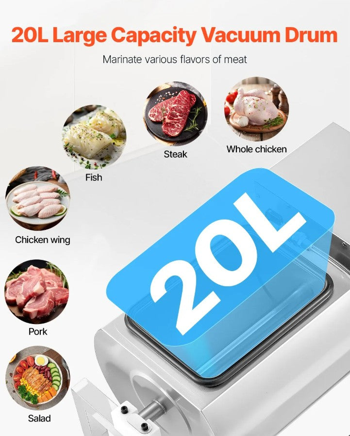 Vevor Vacuum Meat Tumbler 5.3 Gal Marinator Machine Stainless Steel Commercial Use New