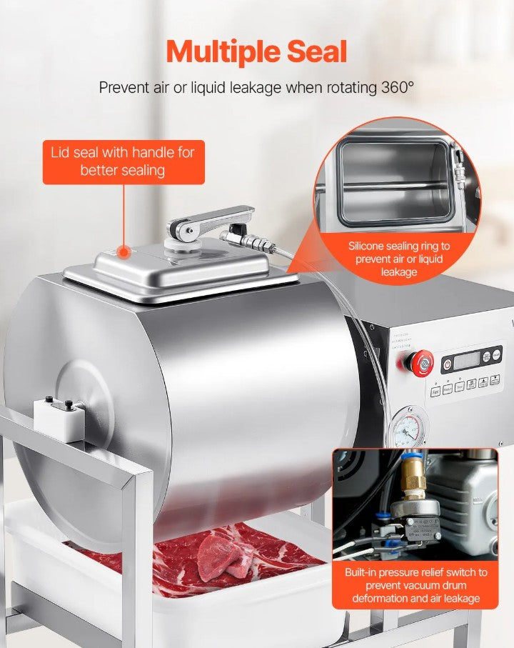 Vevor Commercial Vacuum Meat Tumbler Marinator 10.6 Gal with Bidirectional Rotation New