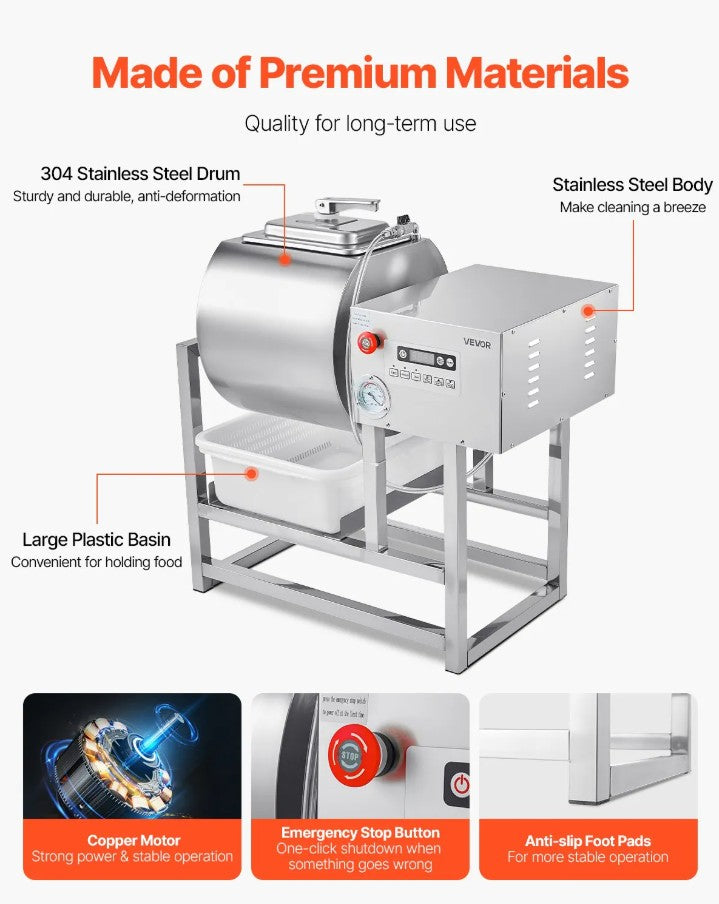 Vevor Commercial Vacuum Meat Tumbler Marinator 10.6 Gal with Bidirectional Rotation New