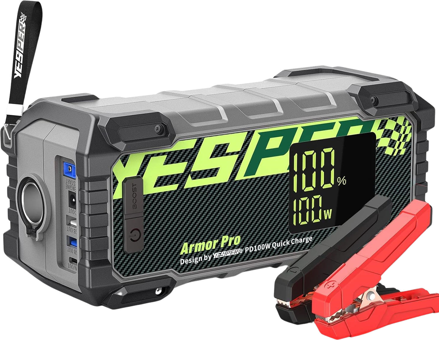 Yesper ARMOR-PRO Jump Starter Battery Pack Power Bank 2500A 66666mAh 120 Starts for 12V Vehicles Up To 8.0L Gas and 5.5L Diesel Engines New