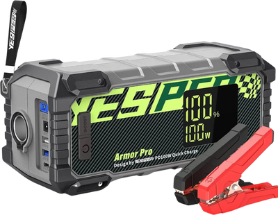 Yesper ARMOR-PRO Jump Starter Battery Pack Power Bank 2500A 66666mAh 120 Starts for 12V Vehicles Up To 8.0L Gas and 5.5L Diesel Engines New