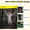 Child-friendly ASTM compliant trampoline featuring a double-sided zippered door and anti-slip ladder for safe play.