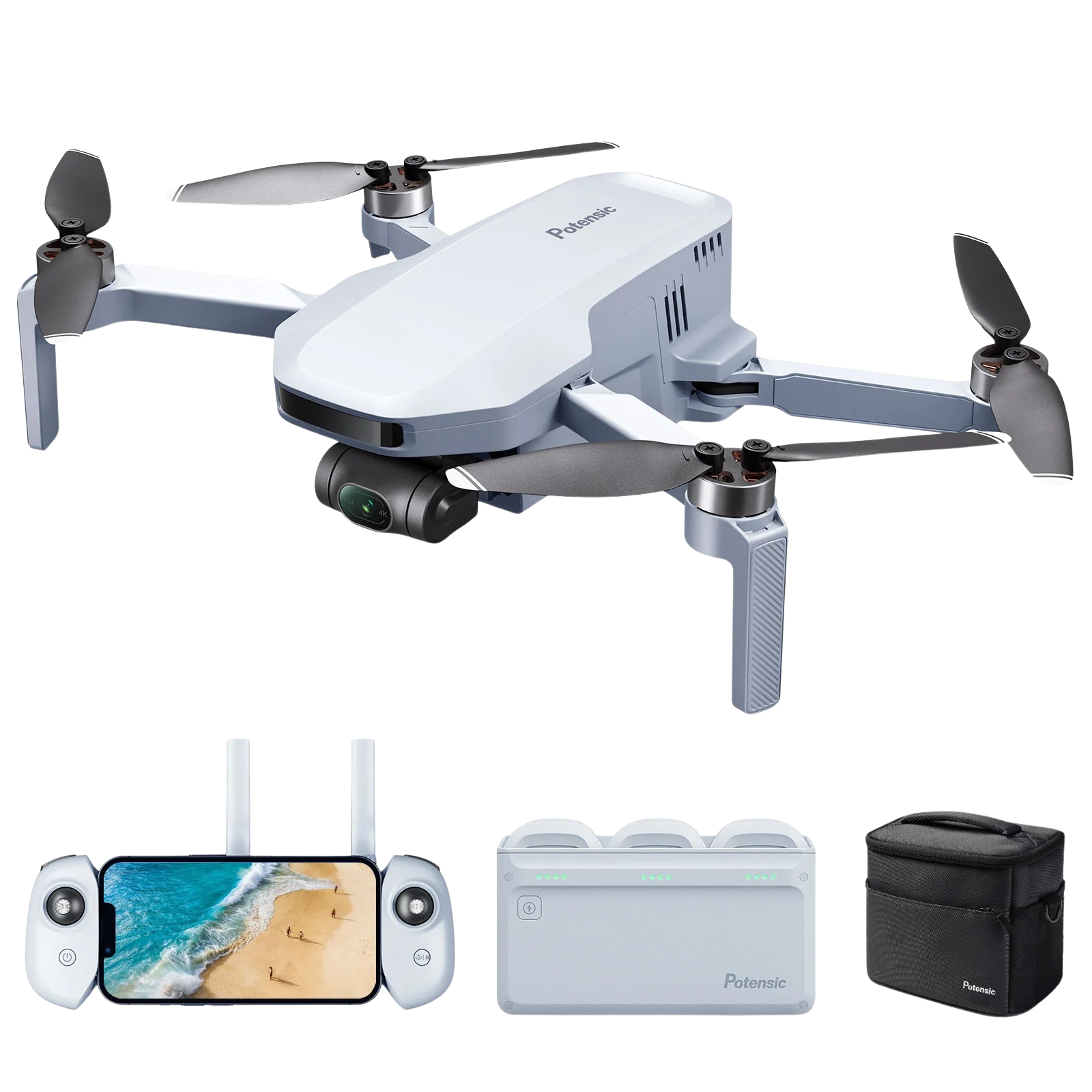 Potensic ATOM Fly More Combo Kit Foldable Quadcopter Drone 3-Axis Gimbal 4K Video 12MP Camera Visual Tracking 35 MPH 3.7 Mile Range New
