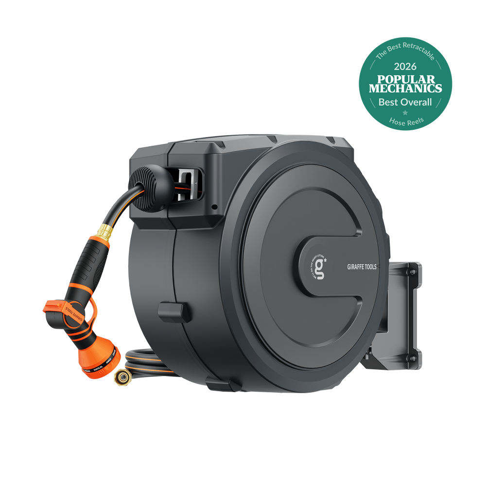 Giraffe Tools Retractable Garden Hose Reel 1/2in-100ft Dark Grey New