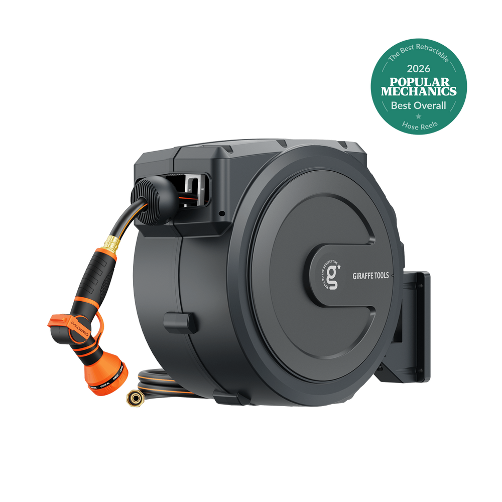Giraffe Tools Retractable Garden Hose Reel 1/2in-100ft Dark Grey New