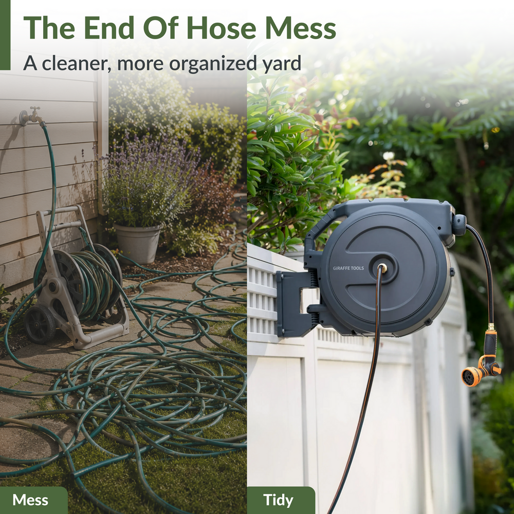 Giraffe Tools Retractable Garden Hose Reel 1/2in-130ft New