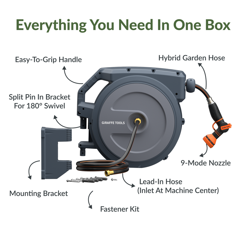 Giraffe Tools Retractable Garden Hose Reel 65ft-155ft New