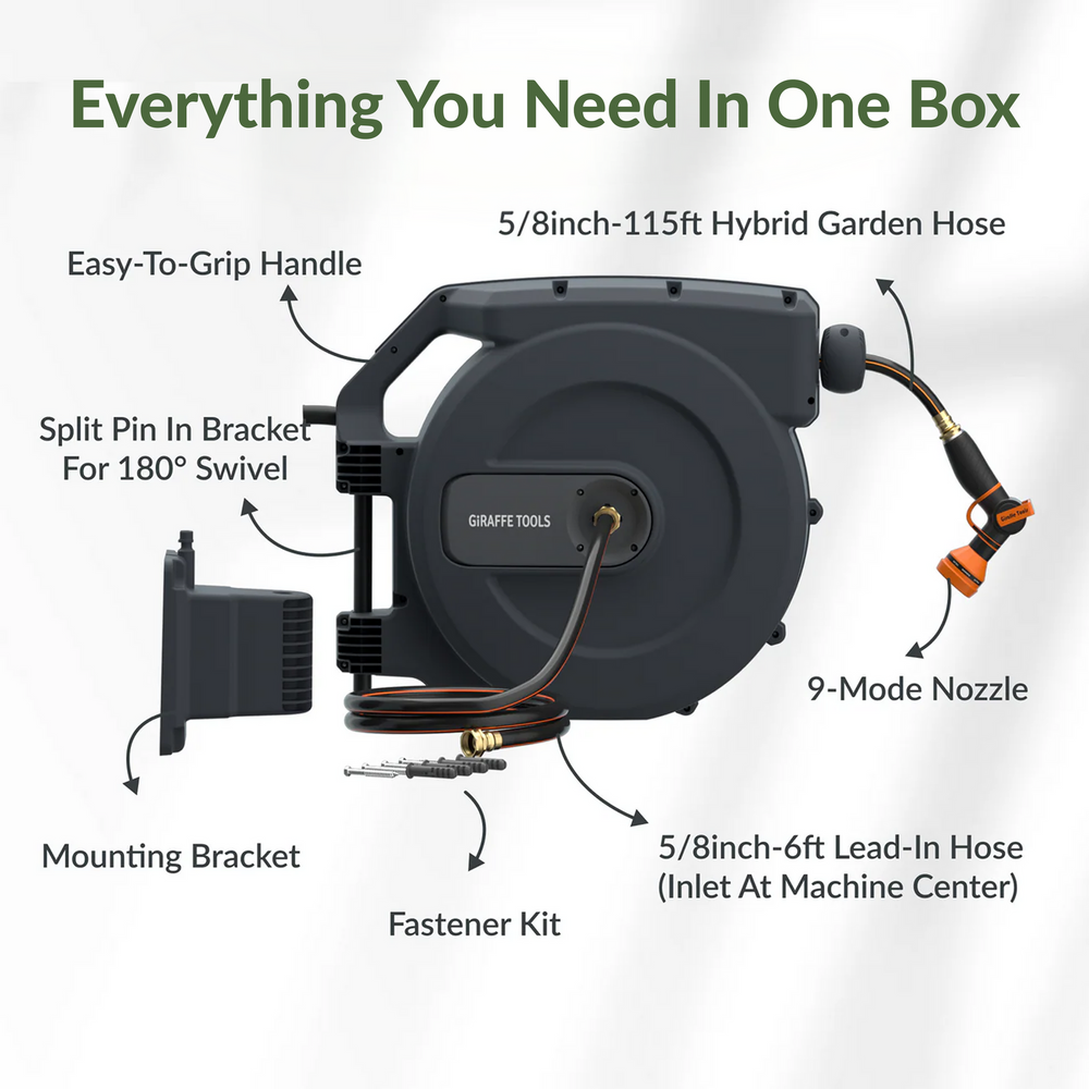 Giraffe Tools AW50 Retractable Garden Hose Reel 5/8 in-115ft New