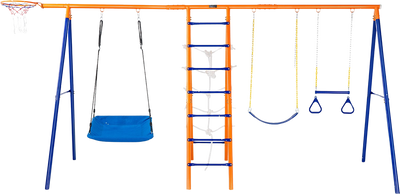 Vevor Swing Set 6-in-1 Outdoor A-Frame Playset with Swings Climbing Net Basketball Hoop 440 Lbs Capacity New