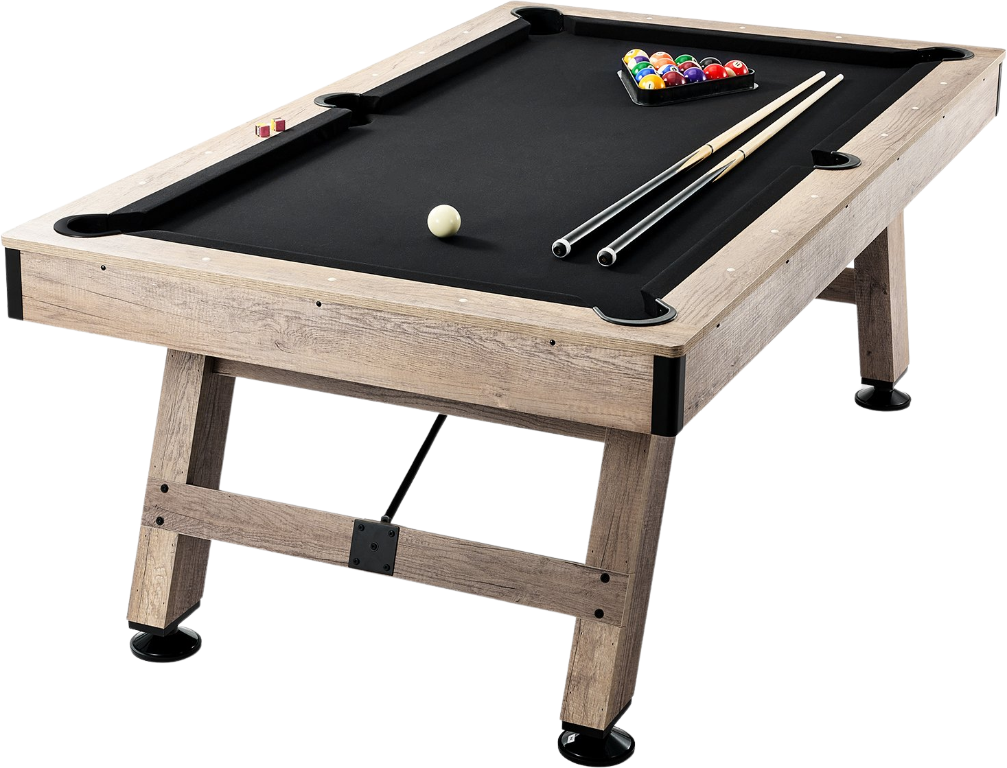 Vevor Billiards Table 7' Wood Color with Black Cloth Pool Table Set Includes Balls and Cues New