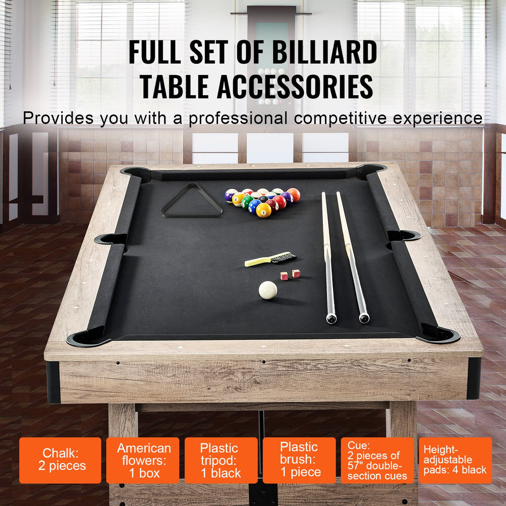 Vevor Billiards Table 7' Wood Color with Black Cloth Pool Table Set Includes Balls and Cues New