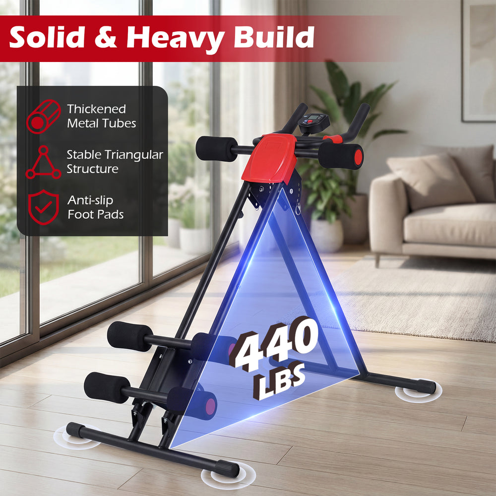 Foldable abdominal trainer with adjustable incline, sturdy metal frame, and non-slip foot pads for safe workouts.
