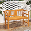 Acacia wood 2-person patio loveseat with backrest and armrests, ideal for garden or poolside relaxation.