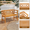 Acacia wood 2-person patio loveseat with geometric backrest and armrests, ideal for outdoor relaxation.