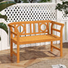 Acacia wood 2-person patio loveseat with geometric backrest and armrests, ideal for backyard relaxation.