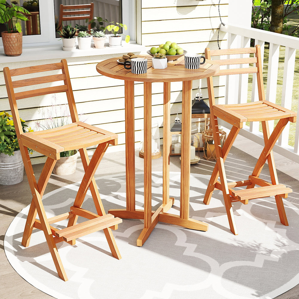 Acacia Wood Bar Height Chair with Backrest and Footrest for Backyard-Set of 1 - Gallery View 1 of 9