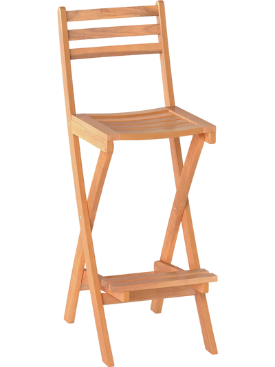 Costway Acacia Wood Outdoor Bar Height Chair with Backrest Footrest 28515212 New
