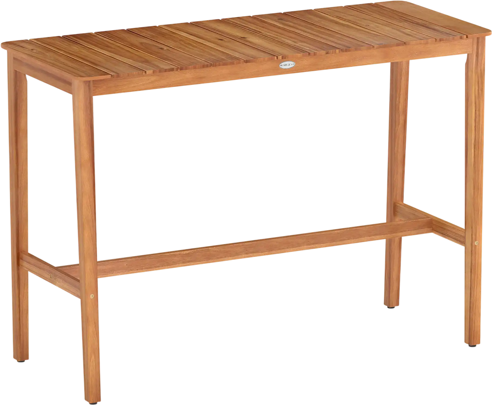 Acacia Wood Counter Height Table with Slatted Tabletop and Footrest Crossbar